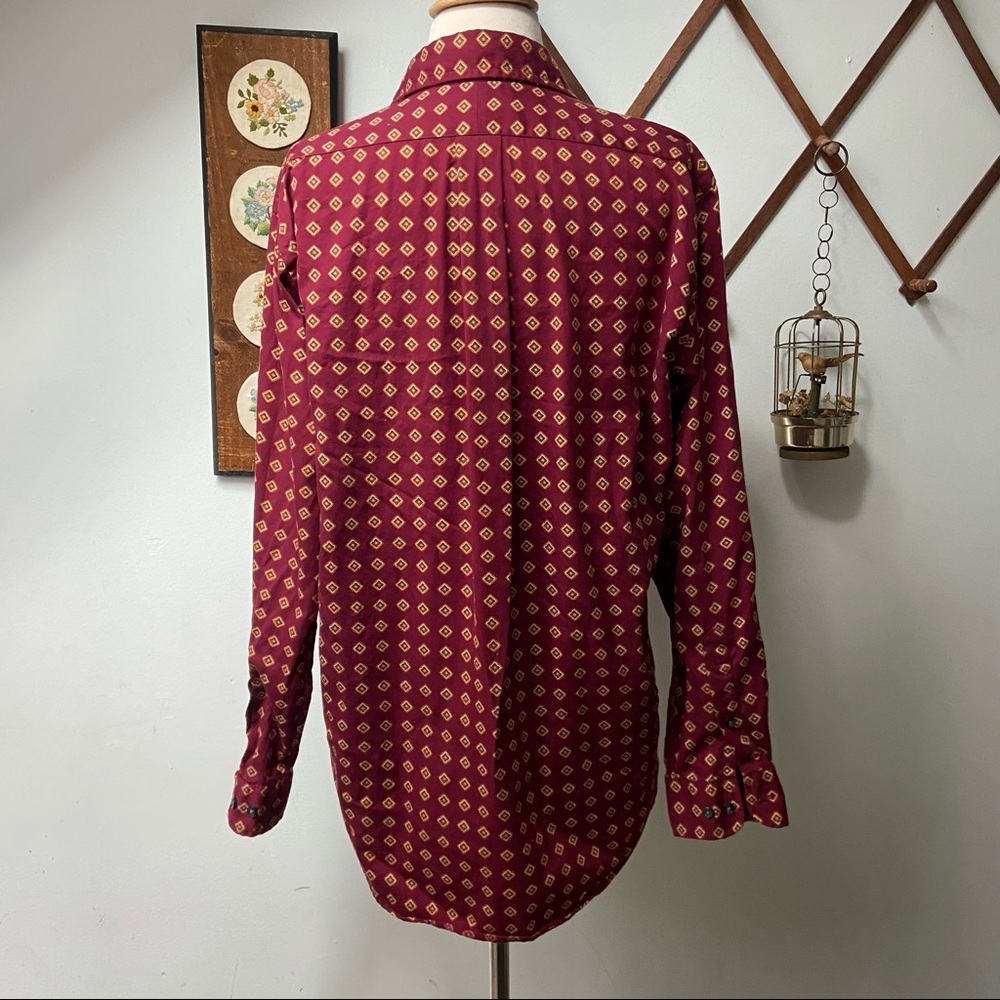 Vintage Burgundy Patterned Button Down Shirt Medi… - image 4
